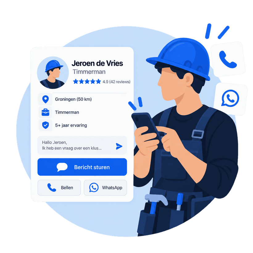 Rechtstreeks contact opnemen met een vakman via een bericht in het platform.